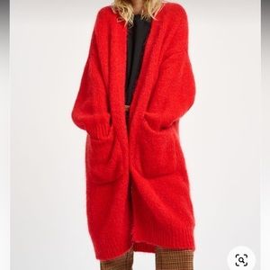 Essentiel Antwerp Cruzco Vibrant Fireman Red Cozy Long Cardigan! $330